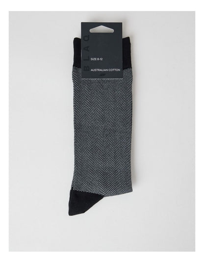 Australian Cotton Herringbone Socks in Black and Soft Grey