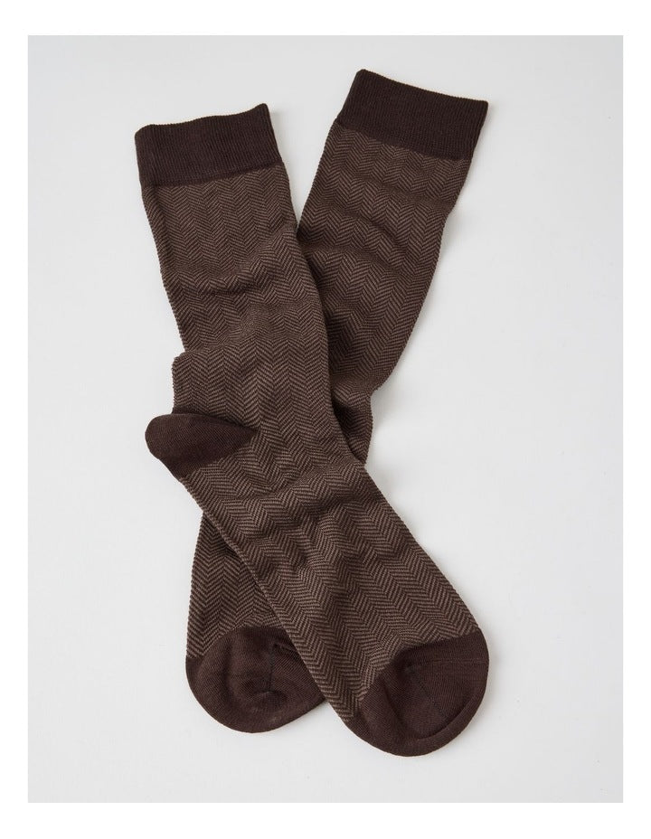 Australian Cotton Herringbone Socks in Dark Chocolate and Taupe