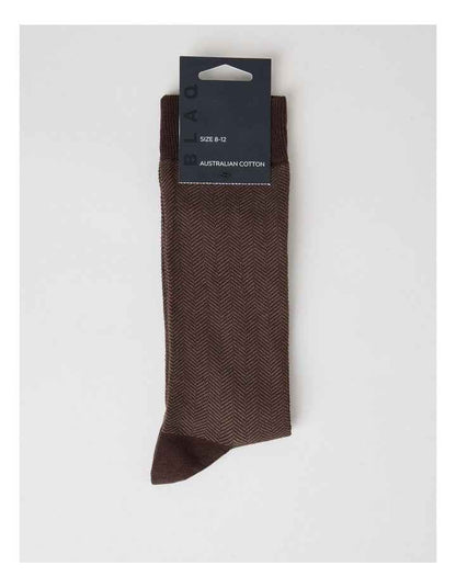 Australian Cotton Herringbone Socks in Dark Chocolate and Taupe