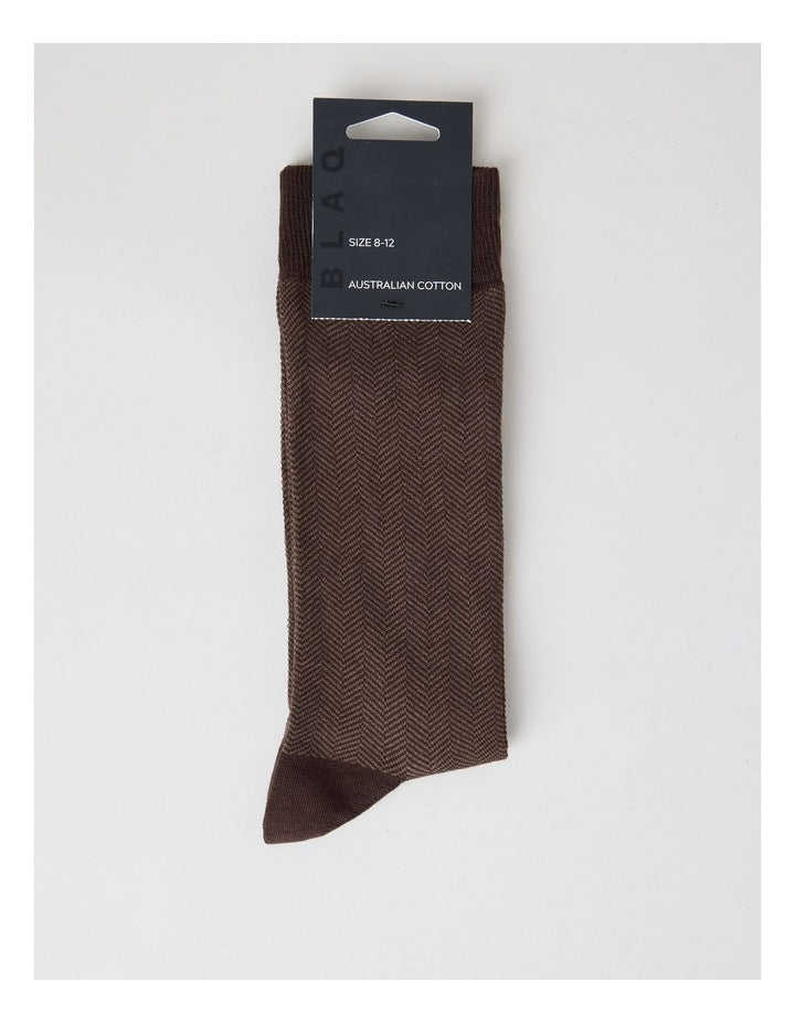 Australian Cotton Herringbone Socks in Dark Chocolate and Taupe