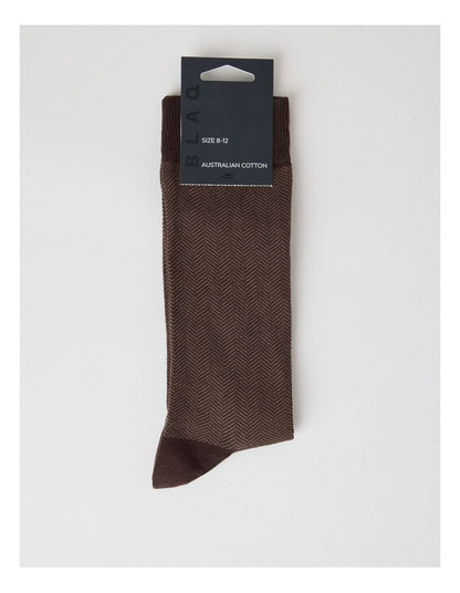 Australian Cotton Herringbone Socks in Dark Chocolate and Taupe