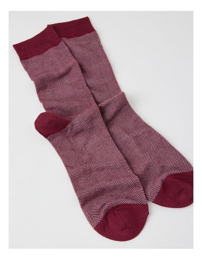 Australian Cotton Herringbone Socks in Prune and Soft Grey