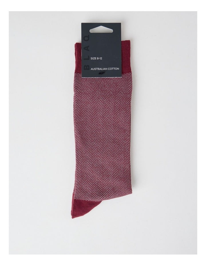 Australian Cotton Herringbone Socks in Prune and Soft Grey