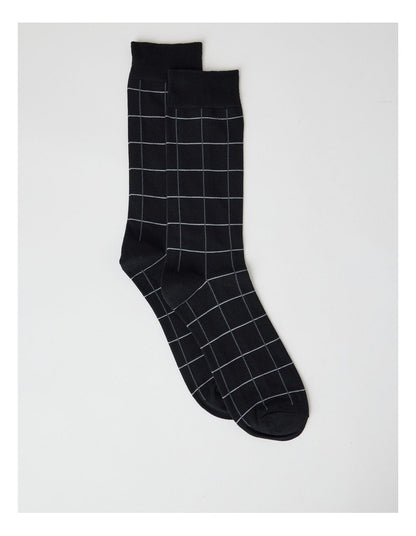 Australian Cotton Window Check Socks in Black and Charcoal