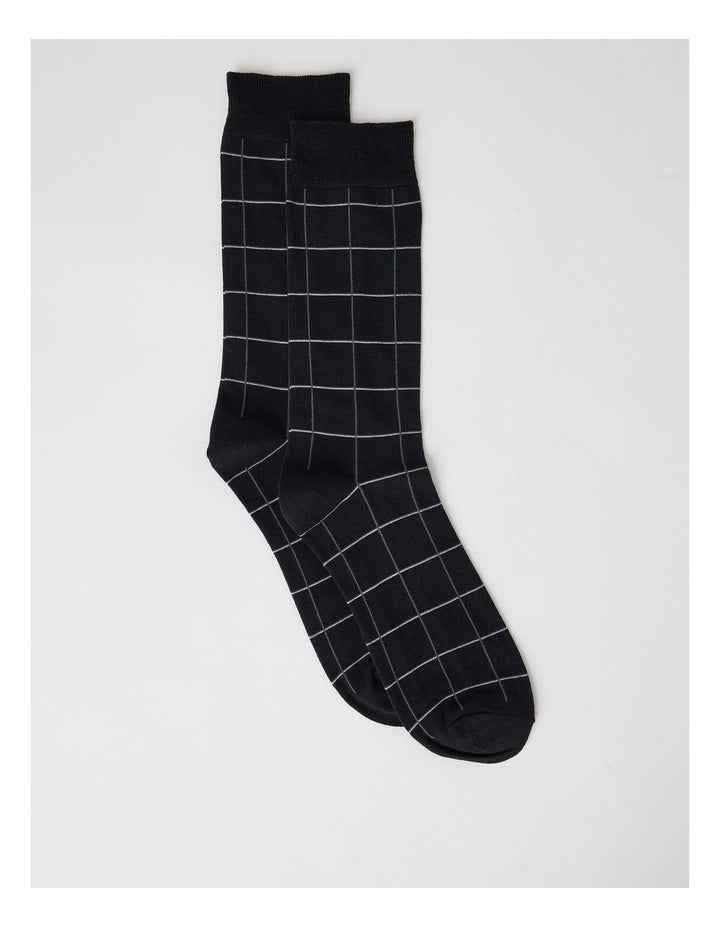 Australian Cotton Window Check Socks in Black and Charcoal