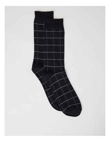 Australian Cotton Window Check Socks in Black and Charcoal