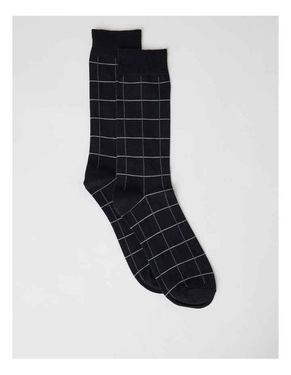 Australian Cotton Window Check Socks in Black and Charcoal