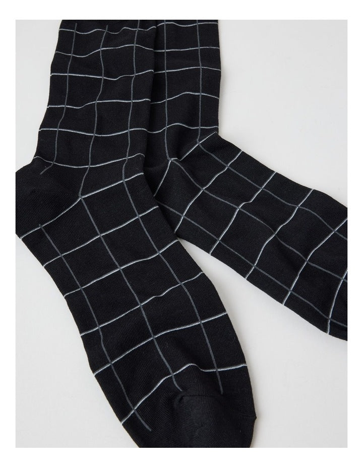 Australian Cotton Window Check Socks in Black and Charcoal