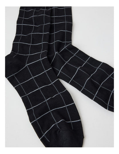 Australian Cotton Window Check Socks in Black and Charcoal