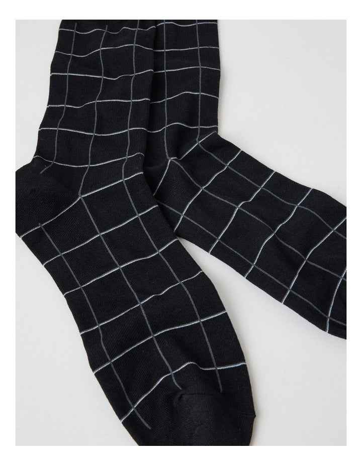 Australian Cotton Window Check Socks in Black and Charcoal