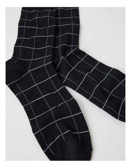 Australian Cotton Window Check Socks in Black and Charcoal
