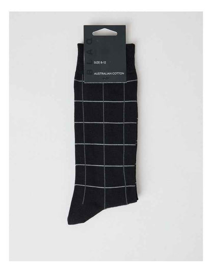 Australian Cotton Window Check Socks in Black and Charcoal