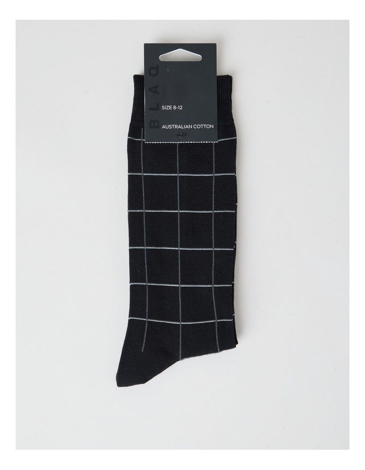 Australian Cotton Window Check Socks in Black and Charcoal