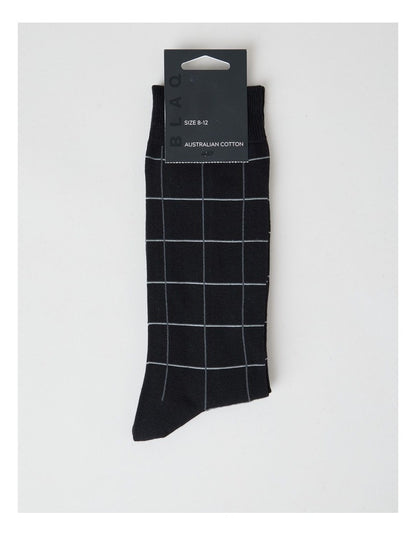 Australian Cotton Window Check Socks in Black and Charcoal