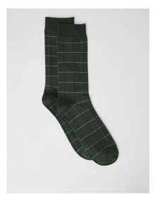 Australian Cotton Window Check Socks in Green Slate and Navy