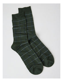 Australian Cotton Window Check Socks in Green Slate and Navy