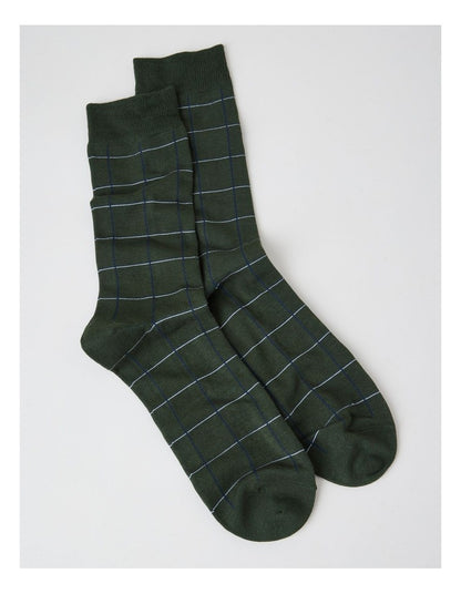 Australian Cotton Window Check Socks in Green Slate and Navy