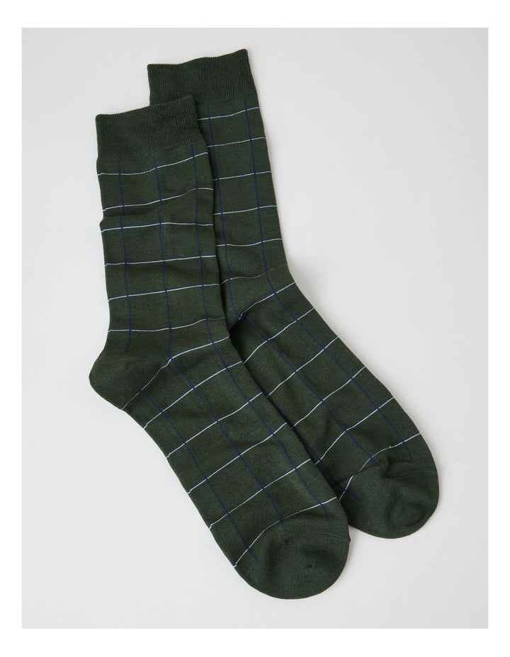 Australian Cotton Window Check Socks in Green Slate and Navy
