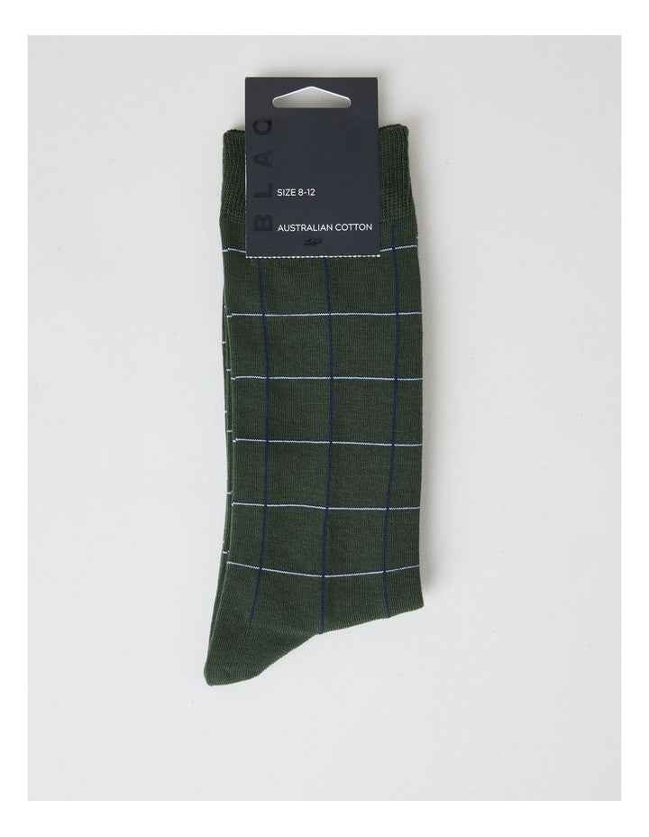 Australian Cotton Window Check Socks in Green Slate and Navy