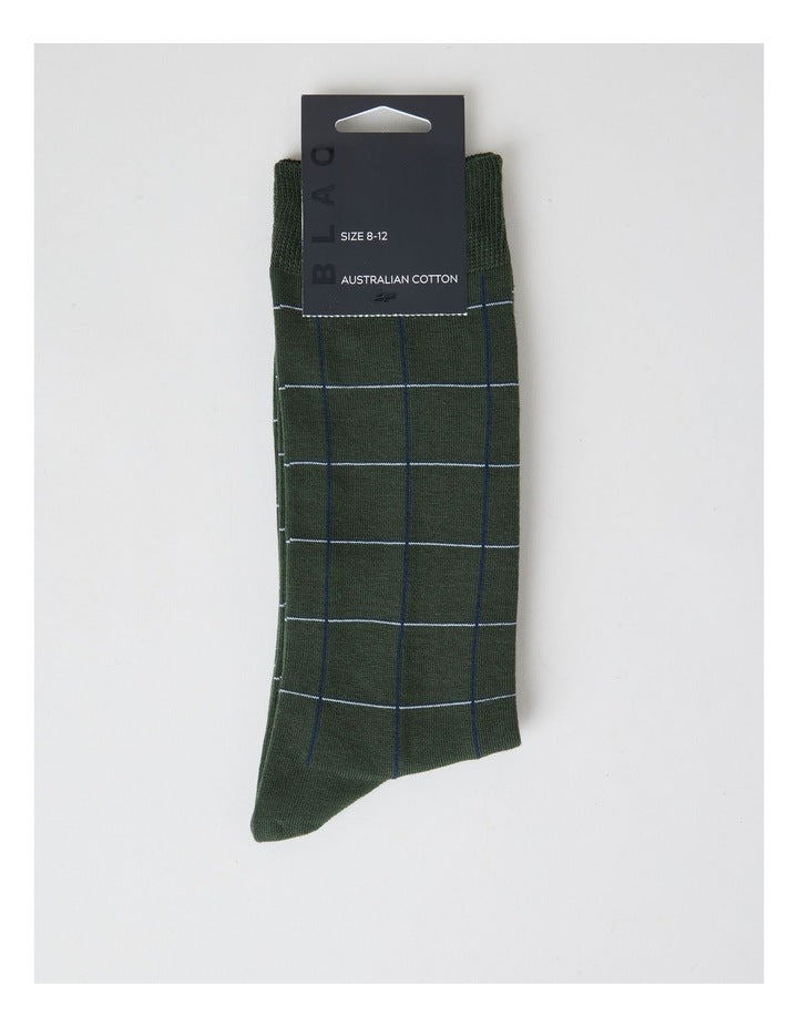 Australian Cotton Window Check Socks in Green Slate and Navy