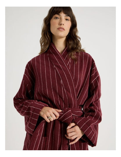 Pinstripe Bath Robe in Red Velvet