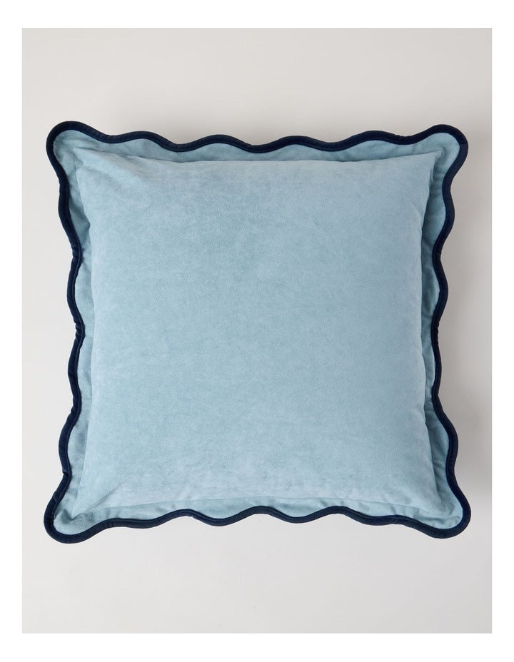 Velvet Scalloped Cushion in Duck Egg Blue