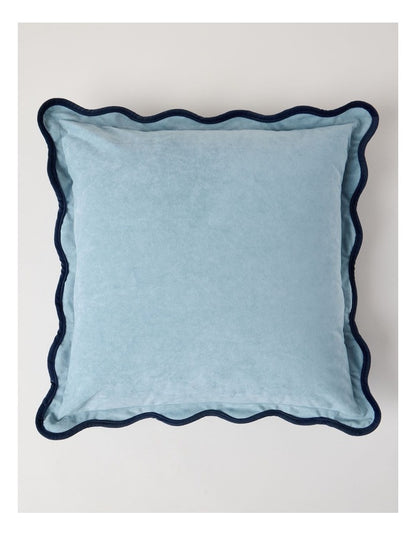 Velvet Scalloped Cushion in Duck Egg Blue