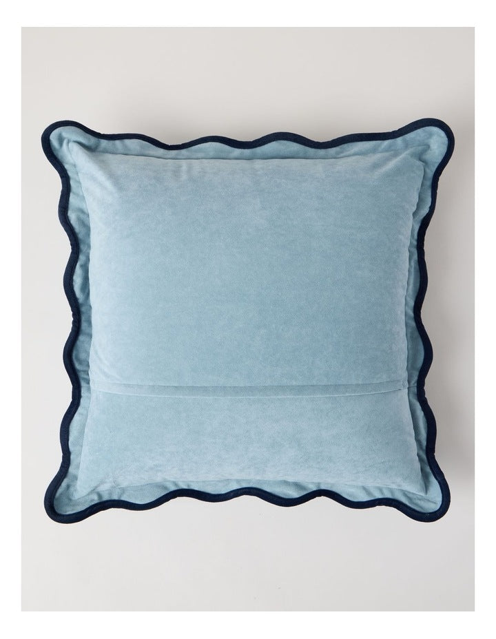 Velvet Scalloped Cushion in Duck Egg Blue