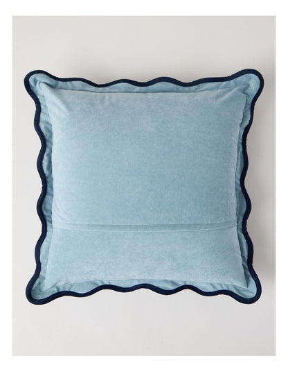 Velvet Scalloped Cushion in Duck Egg Blue