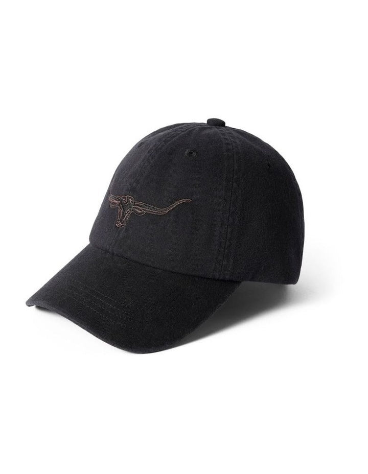 Longhorn Twill Cap Hat in Black Wash