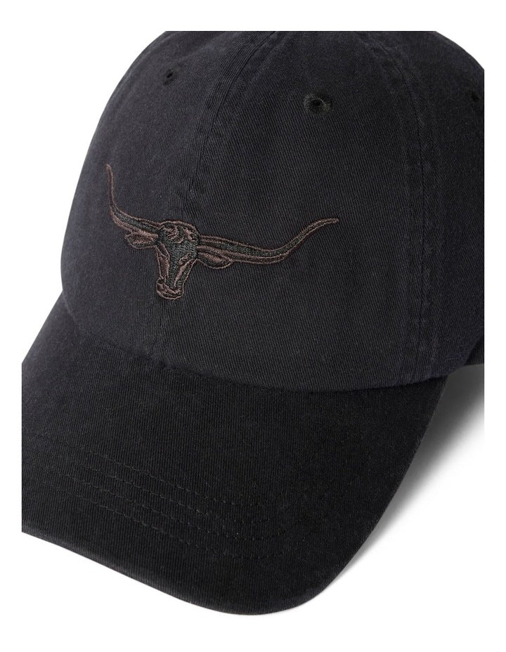 Longhorn Twill Cap Hat in Black Wash