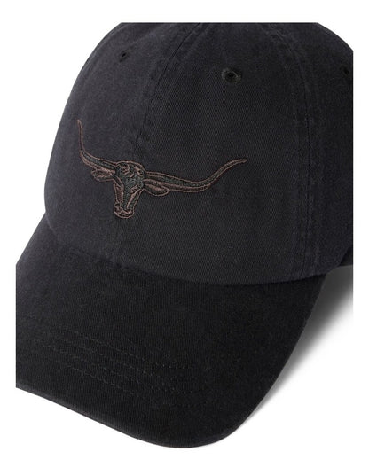 Longhorn Twill Cap Hat in Black Wash