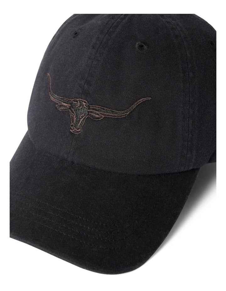 Longhorn Twill Cap Hat in Black Wash