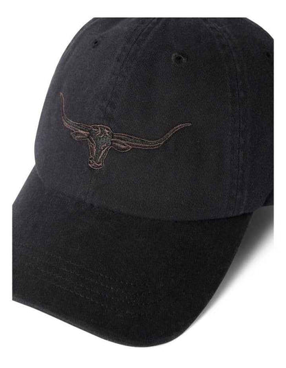 Longhorn Twill Cap Hat in Black Wash