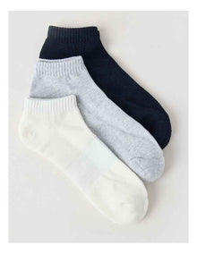 3 Pack Low Cut Sport Socks in Ivory, Navy, and Grey