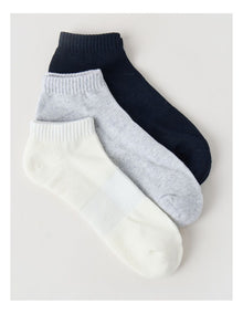 3 Pack Low Cut Sport Socks in Ivory, Navy, and Grey