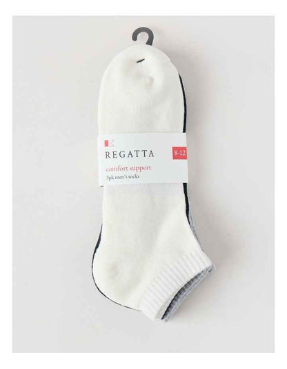 3 Pack Low Cut Sport Socks in Ivory, Navy, and Grey