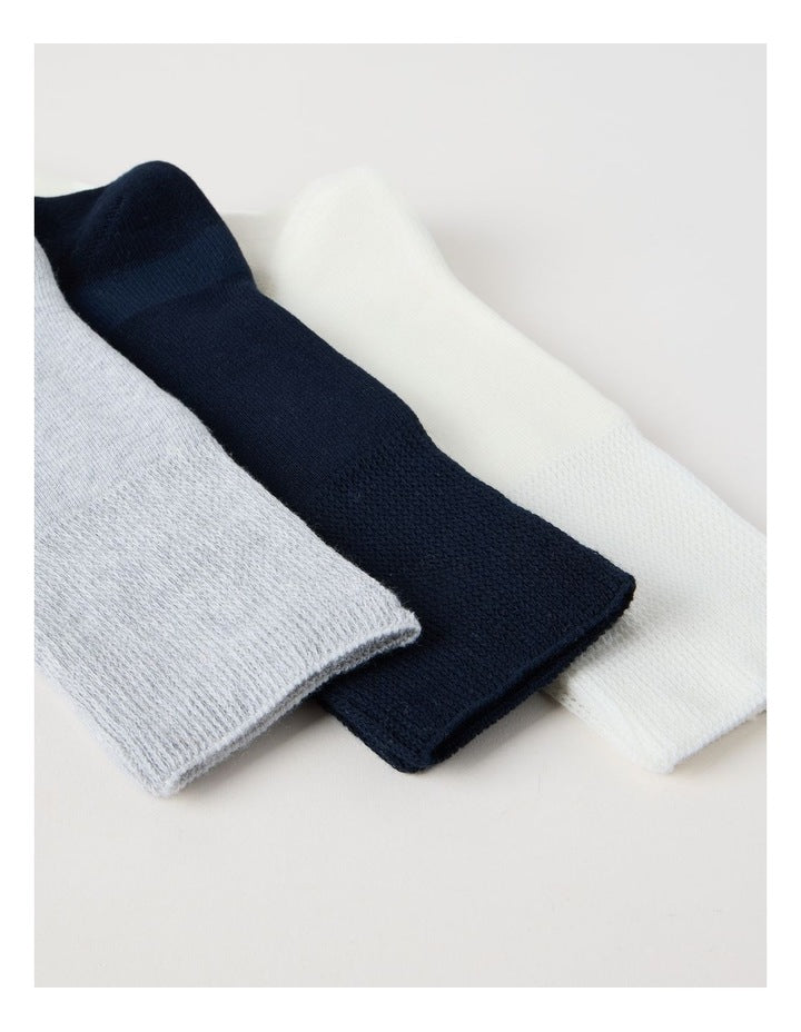3 Pack Loose Top Crew Sports Socks in Ivory, Navy, and Grey