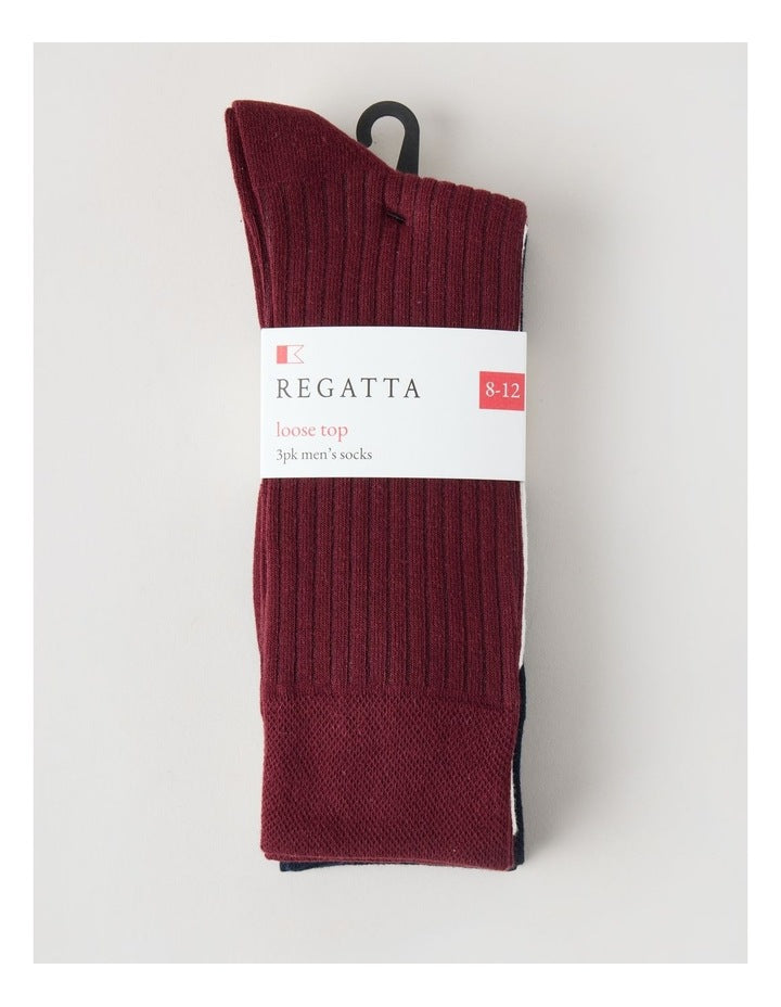 3 Pack Soft Top Rib Socks in Plum, Ivory and Navy
