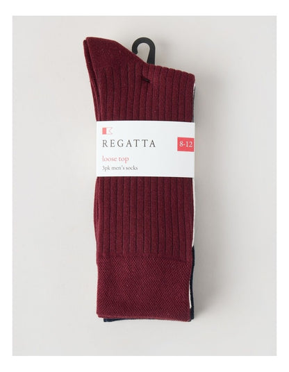 3 Pack Soft Top Rib Socks in Plum, Ivory and Navy