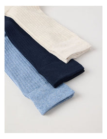 3 Pack Soft Top Rib Socks in Oatmeal, Denim, and Sky