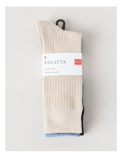 3 Pack Soft Top Rib Socks in Oatmeal, Denim, and Sky