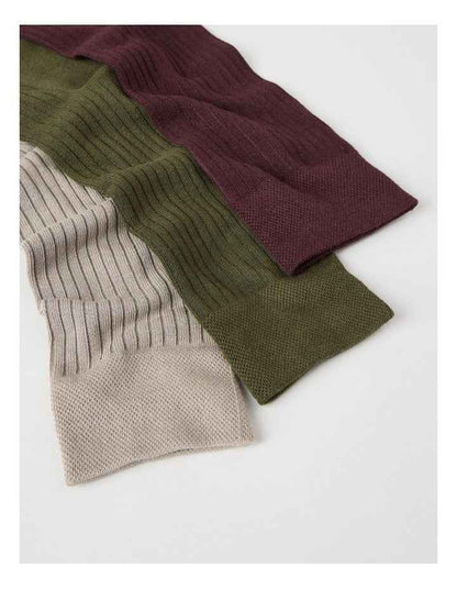 3 Pack Soft Top Rib Socks in Cobblestone, Forest, and Burgundy