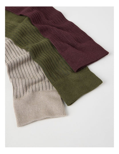 3 Pack Soft Top Rib Socks in Cobblestone, Forest, and Burgundy