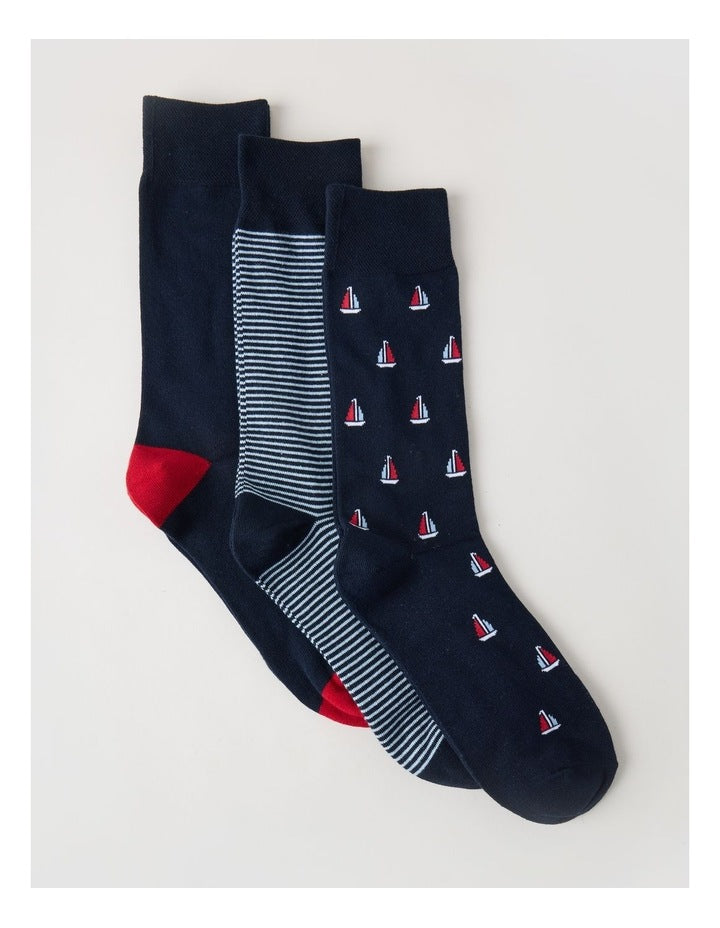 3 Pack Nautical Soft Top Socks