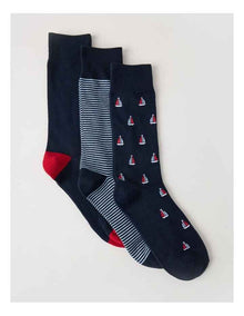 3 Pack Nautical Soft Top Socks