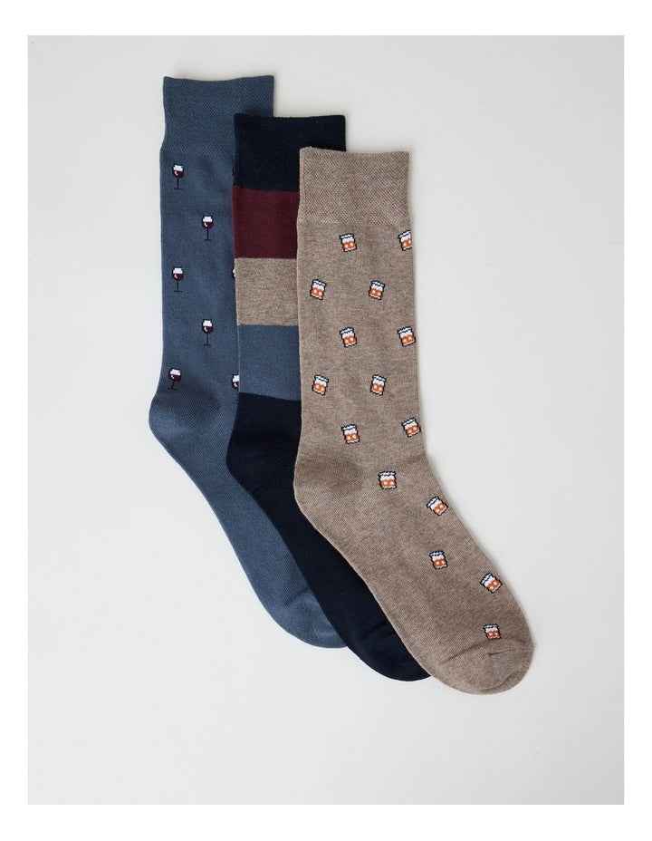 3 Pack Drinks Soft Top Socks