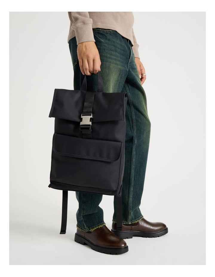 Rubberised Backpack Bag in Black