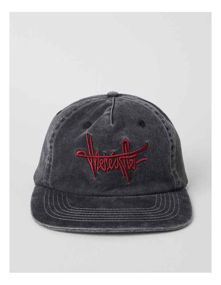4 Panel Flat Brim Washed Cap in Black