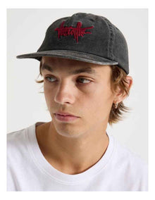 4 Panel Flat Brim Washed Cap in Black